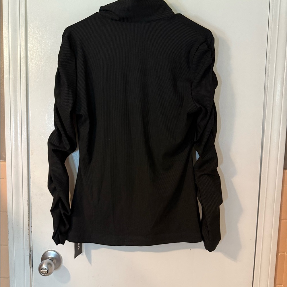 Nano Black Ruched Long Sleeve Button Down Shirt - Picture 5 of 5